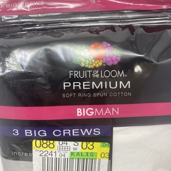 Fruit Of the Loom Undershirts T-Shirts Size 2XB 3-pk Big Man Crew White - Picture 3 of 6
